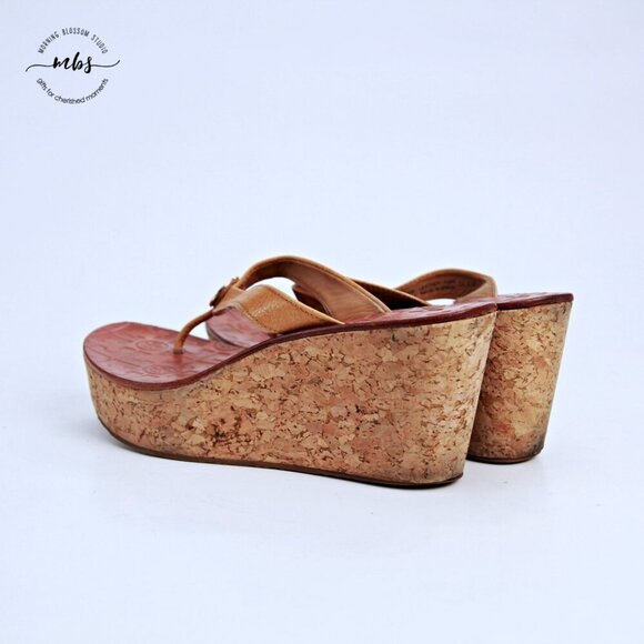 Tory Burch Thora Leather Cork Platform Wedge Sandals Tan Gold Women 8.5 - Picture 5 of 13